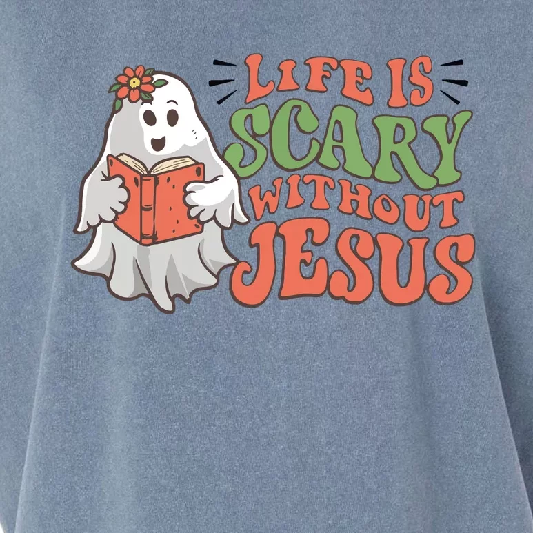 Life Is Scary Without Jesus Christian Halloween Religious Garment-Dyed Women's Muscle Tee