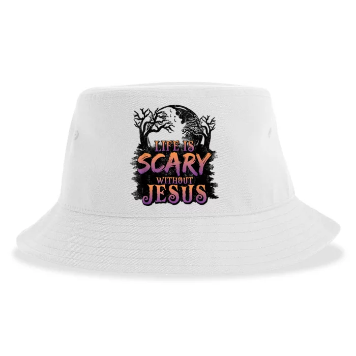 Life Is Scary Without Jesus Funny Halloween Christian Sustainable Bucket Hat