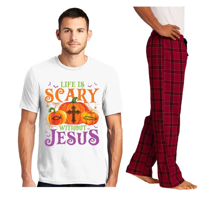 Life Is Scary Without Jesus Fall Halloween Christian Lover Pajama Set