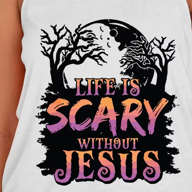 Life Is Scary Without Jesus Funny Halloween Christian Women's Knotted Racerback Tank