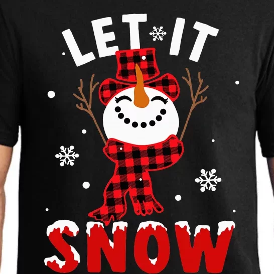 Let It Snow Snowman Christmas Pajama Buffalo Plaid Pajama Set