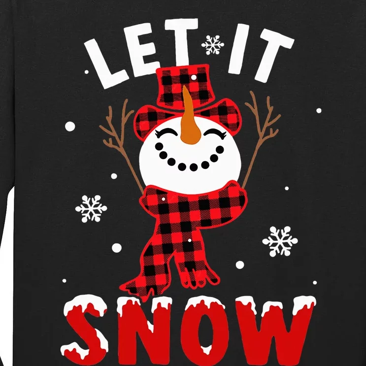 Let It Snow Snowman Christmas Pajama Buffalo Plaid Tall Long Sleeve T-Shirt