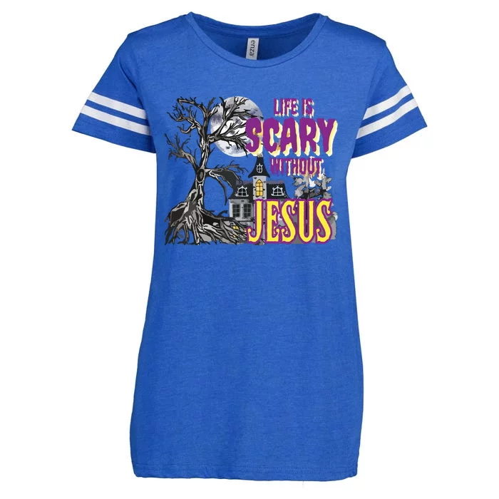 Life Is Scary Without Jesus Halloween Costume Enza Ladies Jersey Football T-Shirt