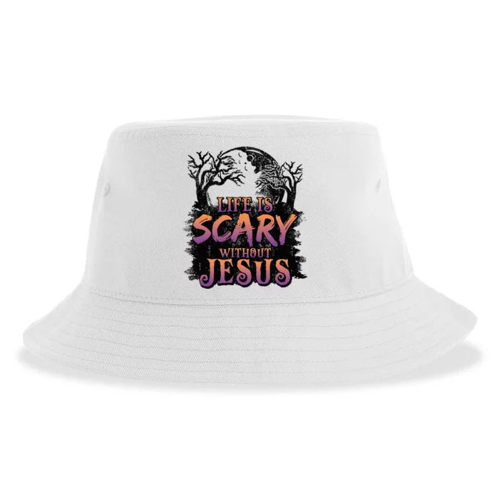 Life Is Scary Without Jesus Funny Halloween Christian Sustainable Bucket Hat