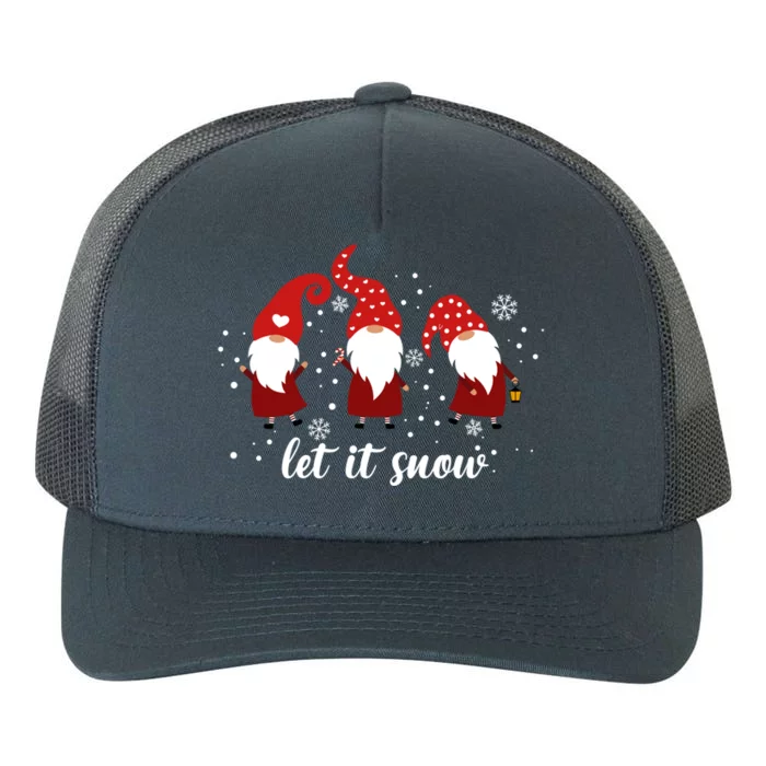 Let It Snow 3 Gnomes Snowflake Merry Christmas Winter Time Gift Yupoong Adult 5-Panel Trucker Hat