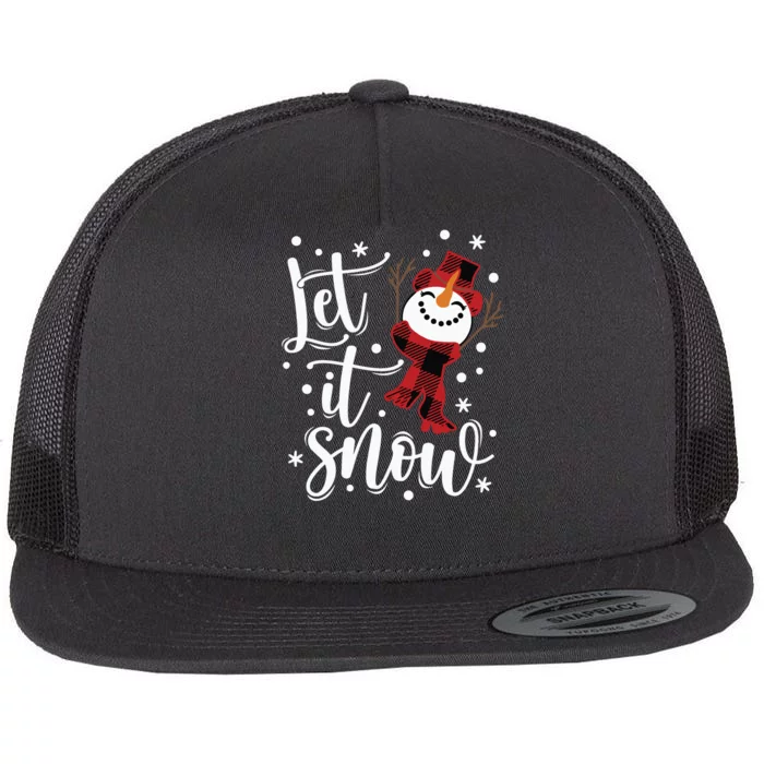 Let It Snow Christmas Snowman Flat Bill Trucker Hat