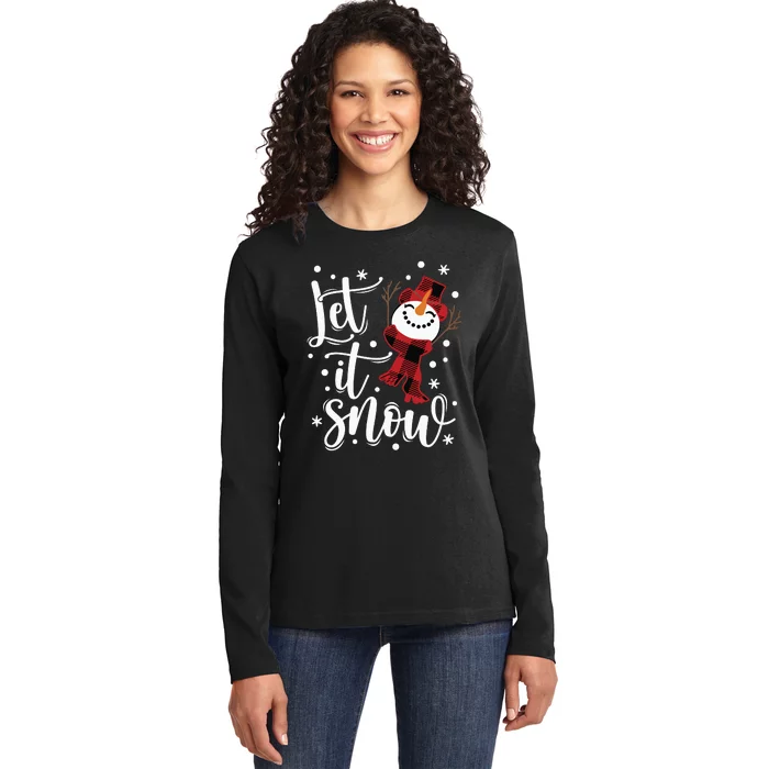 Let It Snow Christmas Snowman Ladies Long Sleeve Shirt