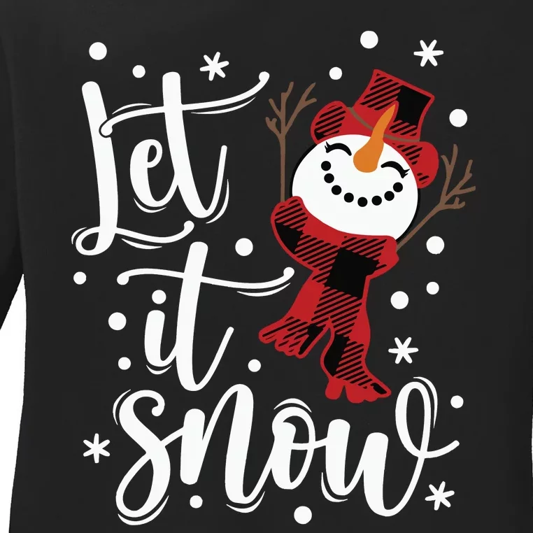 Let It Snow Christmas Snowman Ladies Long Sleeve Shirt