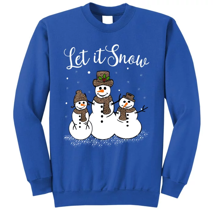 Let It Snow Happy Snow Leopard Print Hats Snow Funny Gift Tall Sweatshirt