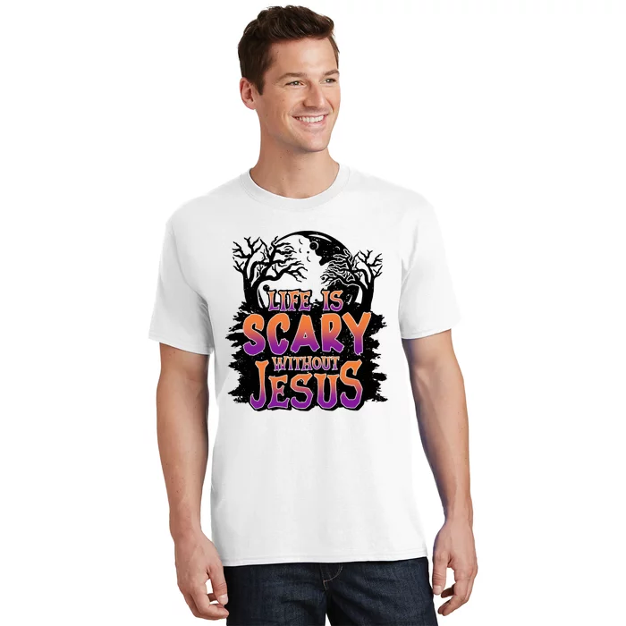 Life Is Scary Without Jesus Christian Halloween Tree Bible T-Shirt