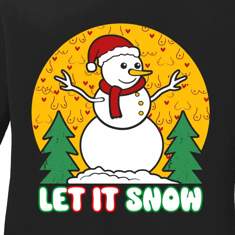 Let It Snow Tit Funny Christmas Snowman Ladies Long Sleeve Shirt