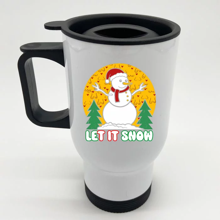 Let It Snow Tit Funny Christmas Snowman Front & Back Stainless Steel Travel Mug