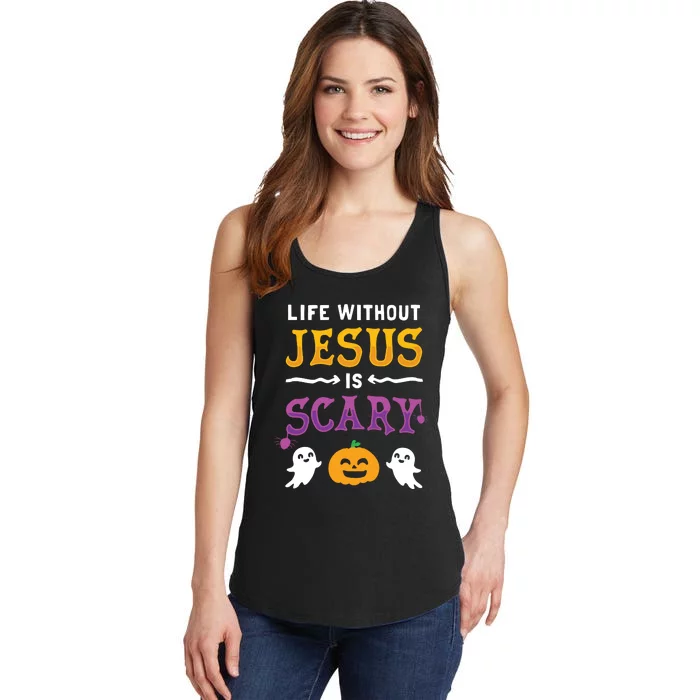 Life Is Scary Without Jesus Fall Christian Halloween Long Sleeve Ladies Essential Tank