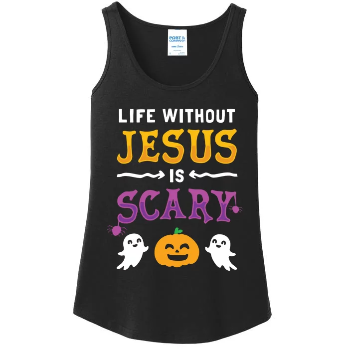 Life Is Scary Without Jesus Fall Christian Halloween Long Sleeve Ladies Essential Tank