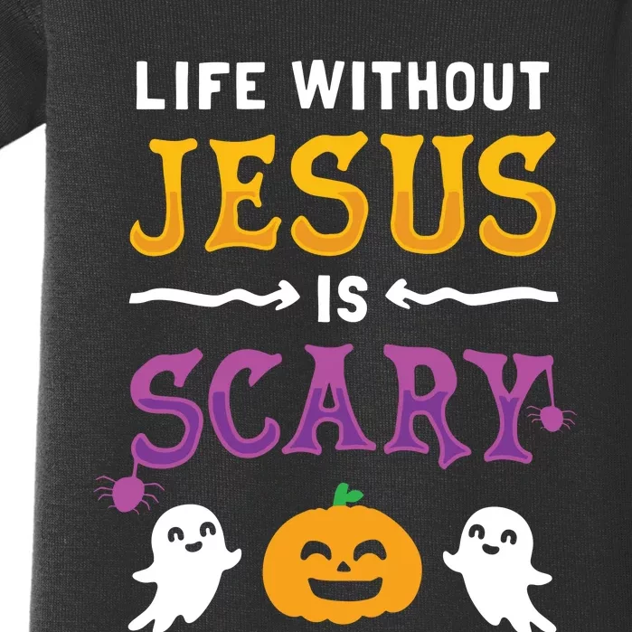 Life Is Scary Without Jesus Fall Christian Halloween Long Sleeve Baby Bodysuit