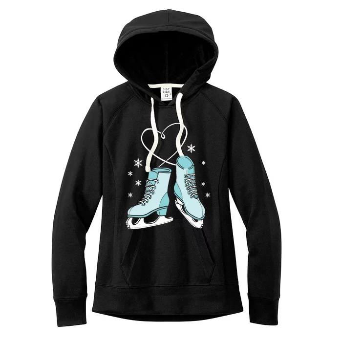 Love Ice Skating Sport Skater Girl Turquoise Skates Women's Fleece Hoodie