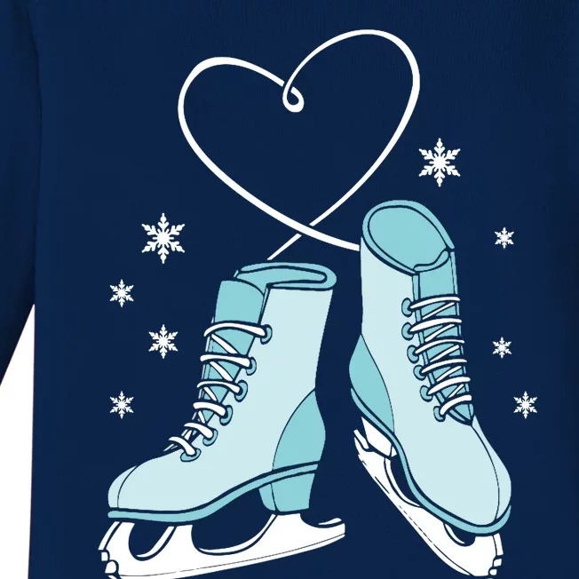 Love Ice Skating Sport Skater Girl Turquoise Skates Baby Long Sleeve Bodysuit