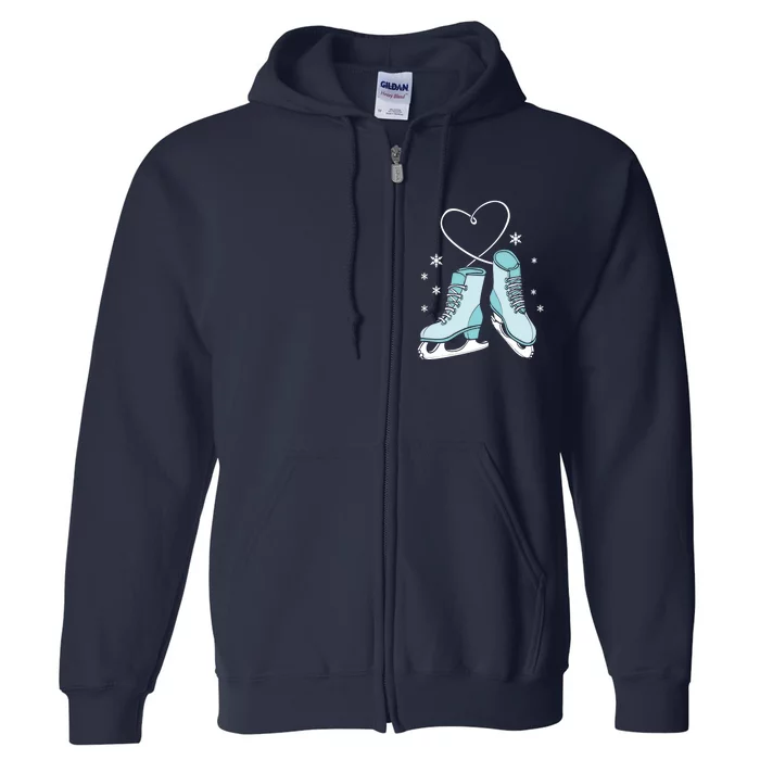 Love Ice Skating Sport Skater Girl Turquoise Skates Full Zip Hoodie