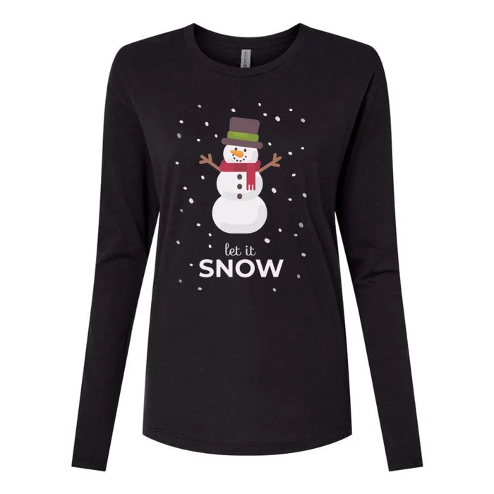 Let It Snow Snowman Christmas Funny Womens Cotton Relaxed Long Sleeve T-Shirt