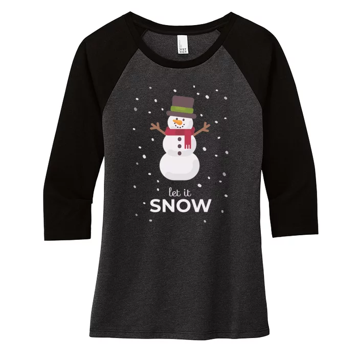 Let It Snow Snowman Christmas Funny Women's Tri-Blend 3/4-Sleeve Raglan Shirt