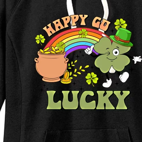 Lucky Irish Shamrock Green Happy Go Lucky St Patricks Day Gift Women's Fleece Hoodie