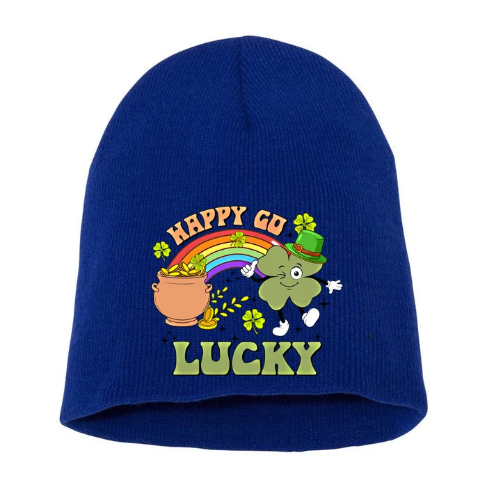 Lucky Irish Shamrock Green Happy Go Lucky St Patricks Day Gift Short Acrylic Beanie