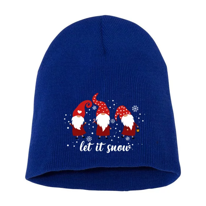 Let It Snow 3 Gnomes Snowflake Merry Christmas Winter Time Cute Gift Short Acrylic Beanie