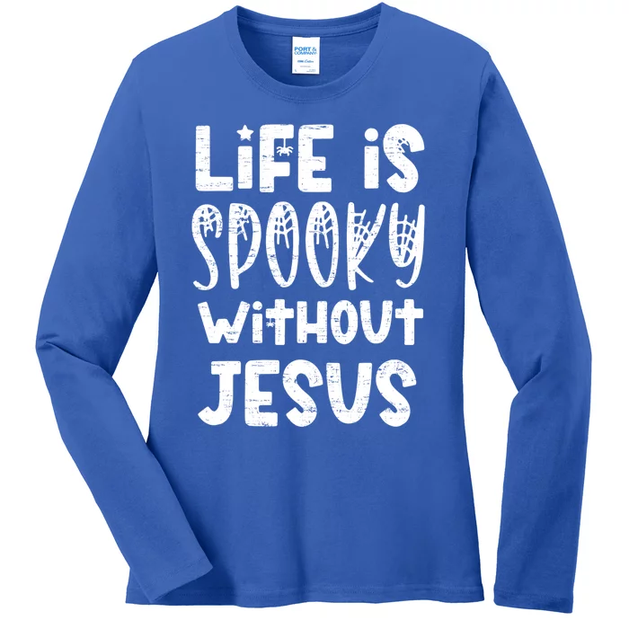 Life Is Spooky Without Jesus Christian Religious Halloween Gift Ladies Long Sleeve Shirt