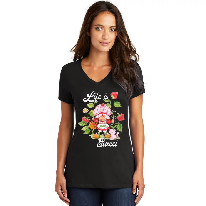 Life Is Sweet Vintage Berry Garden Women's V-Neck T-Shirt