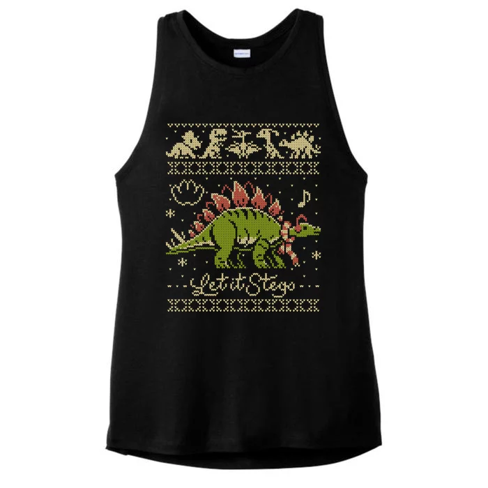 Let It Stego Stegosaurus Dinosaur Christmas Sweater Cute Gift Ladies Tri-Blend Wicking Tank