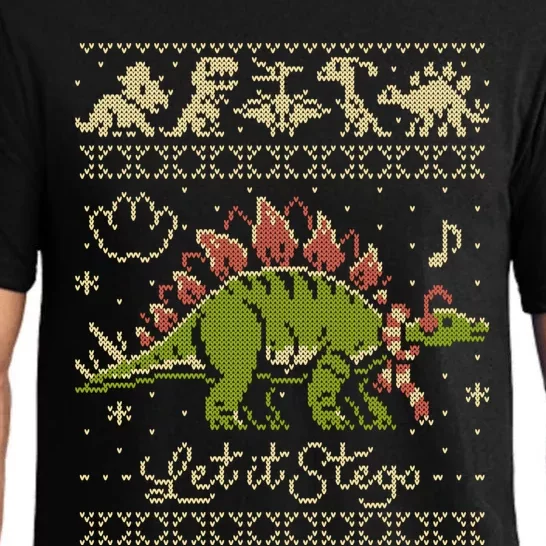 Let It Stego Stegosaurus Dinosaur Christmas Sweater Cute Gift Pajama Set