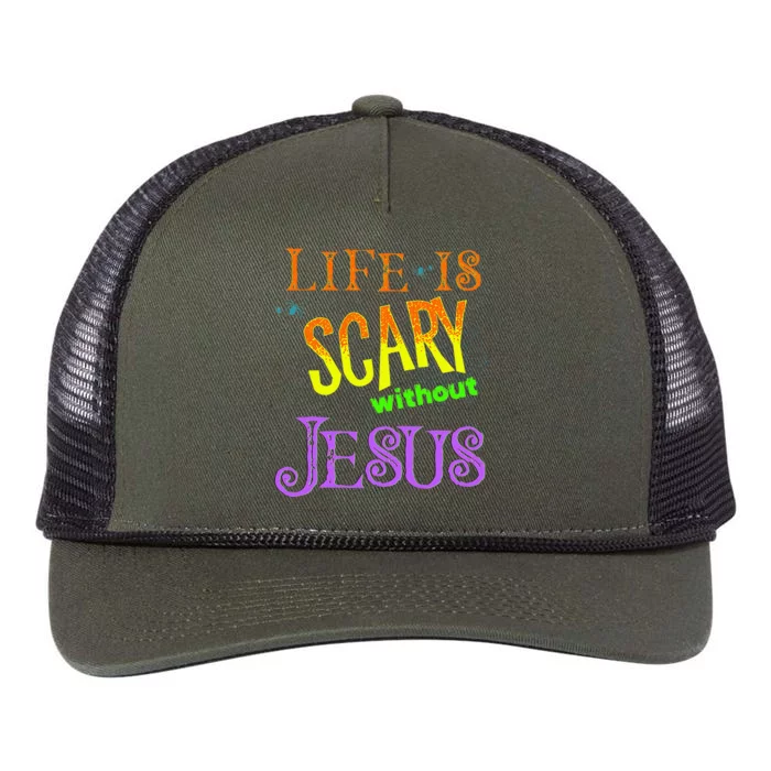 Life is Scary Without Jesus Christian Halloween Costume Retro Rope Trucker Hat Cap