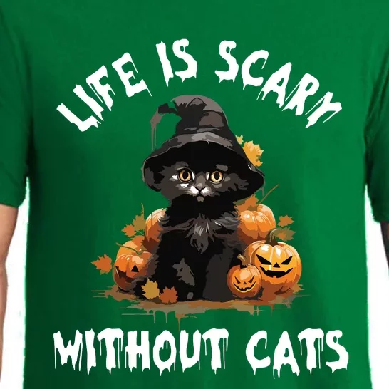 Life Is Scary Without Cats Halloween Black Cat Pajama Set