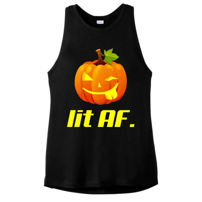 Lit AF Funny Halloween Jack O Lantern Pumpkin Ladies Tri-Blend Wicking Tank