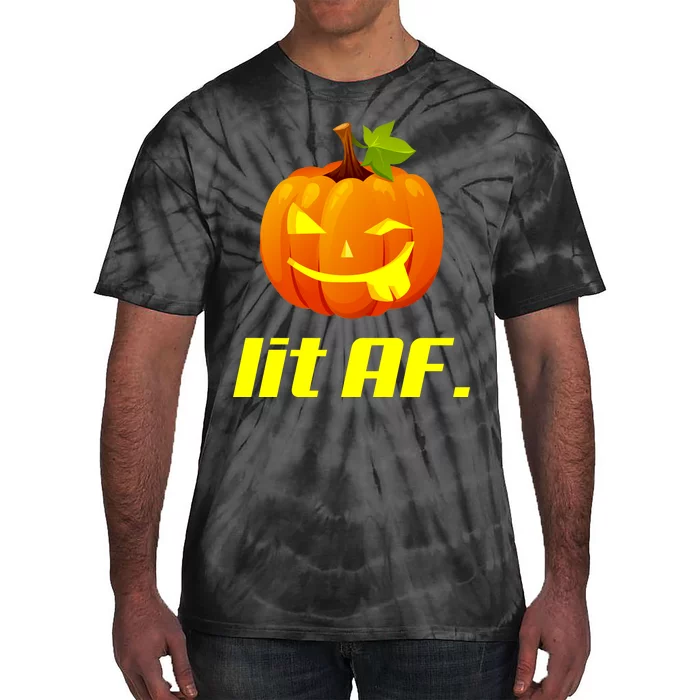 Lit AF Funny Halloween Jack O Lantern Pumpkin Tie-Dye T-Shirt