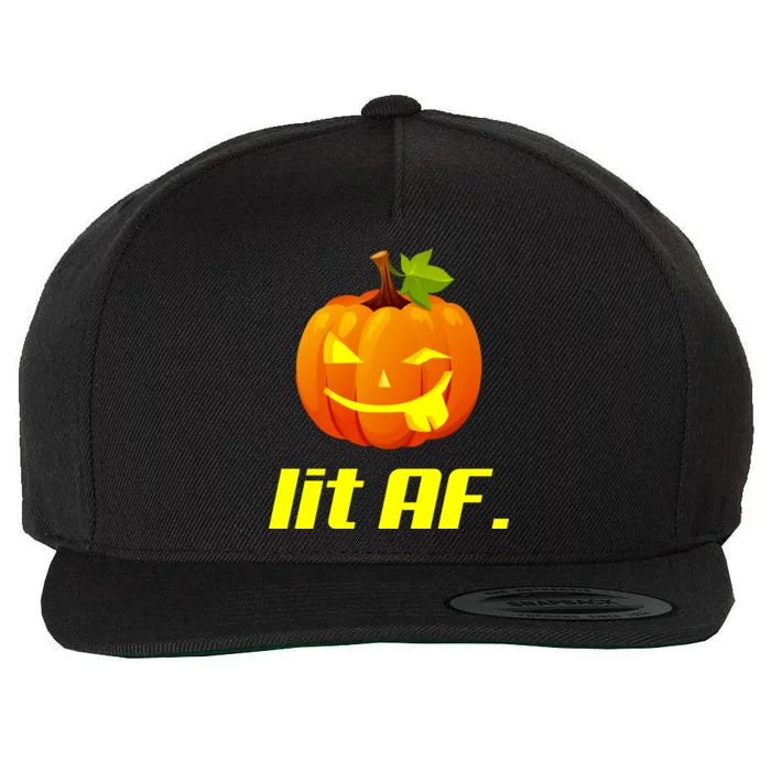 Lit AF Funny Halloween Jack O Lantern Pumpkin Wool Snapback Cap