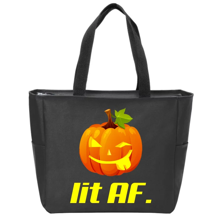 Lit AF Funny Halloween Jack O Lantern Pumpkin Zip Tote Bag