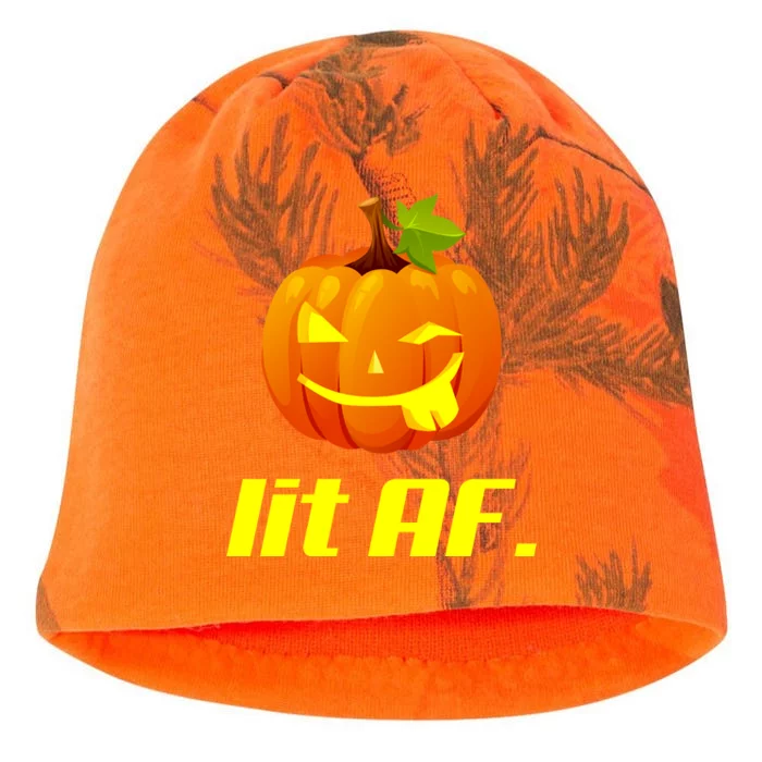 Lit AF Funny Halloween Jack O Lantern Pumpkin Kati - Camo Knit Beanie