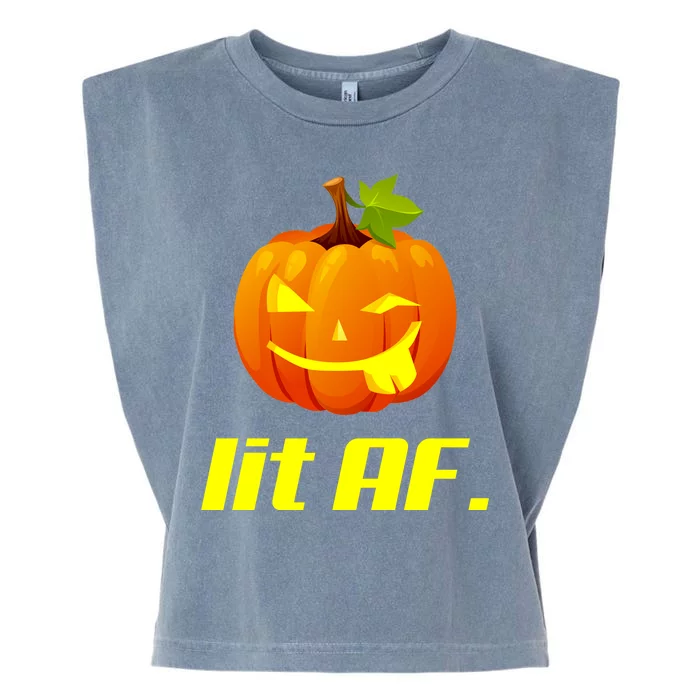 Lit AF Funny Halloween Jack O Lantern Pumpkin Garment-Dyed Women's Muscle Tee