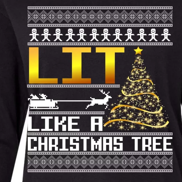 Lit Like a Christmas Tree Funny Ugly Christmas Womens Cotton Relaxed Long Sleeve T-Shirt