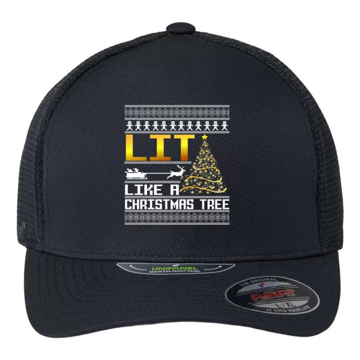 Lit Like a Christmas Tree Funny Ugly Christmas Flexfit Unipanel Trucker Cap