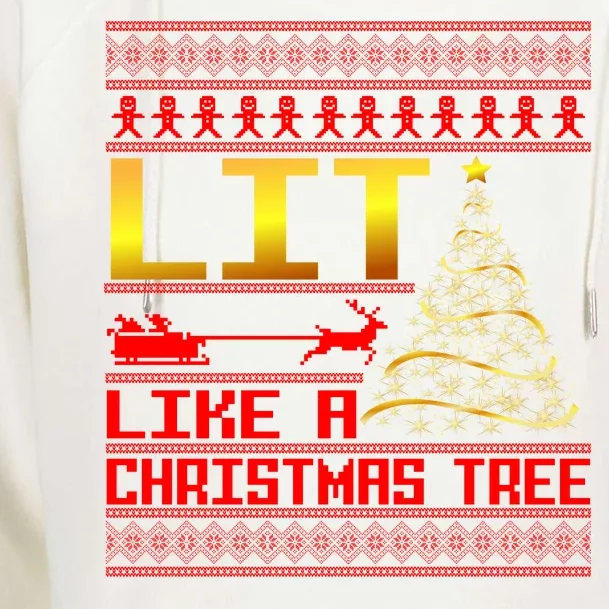 Lit Like a Christmas Tree Funny Ugly Christmas Womens Funnel Neck Pullover Hood