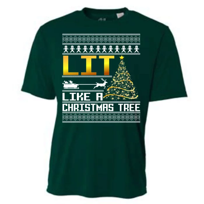 Lit Like a Christmas Tree Funny Ugly Christmas Cooling Performance Crew T-Shirt