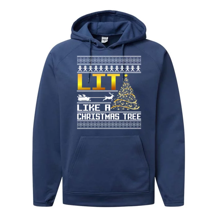 Lit Like a Christmas Tree Funny Ugly Christmas Performance Fleece Hoodie