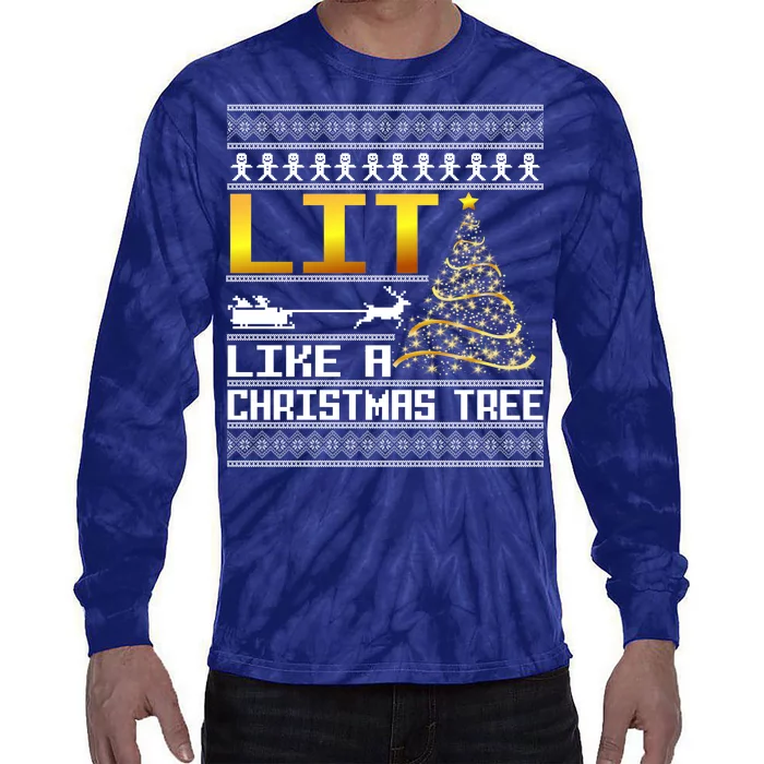 Lit Like a Christmas Tree Funny Ugly Christmas Tie-Dye Long Sleeve Shirt