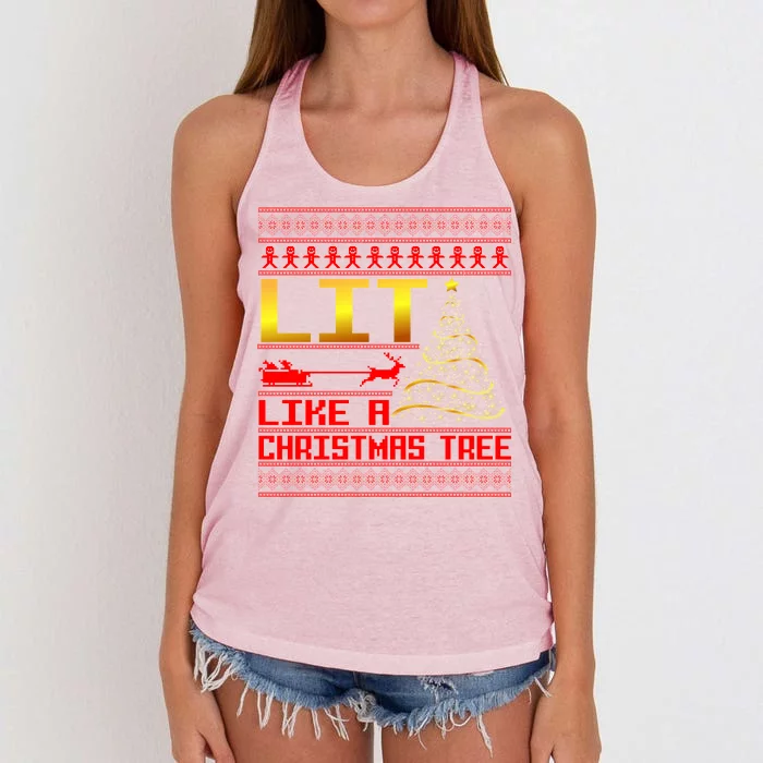 Lit Like a Christmas Tree Funny Ugly Christmas Women's Knotted Racerback Tank