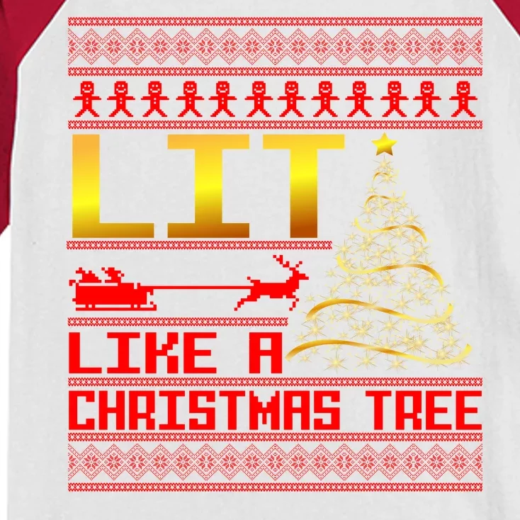 Lit Like a Christmas Tree Funny Ugly Christmas Kids Colorblock Raglan Jersey