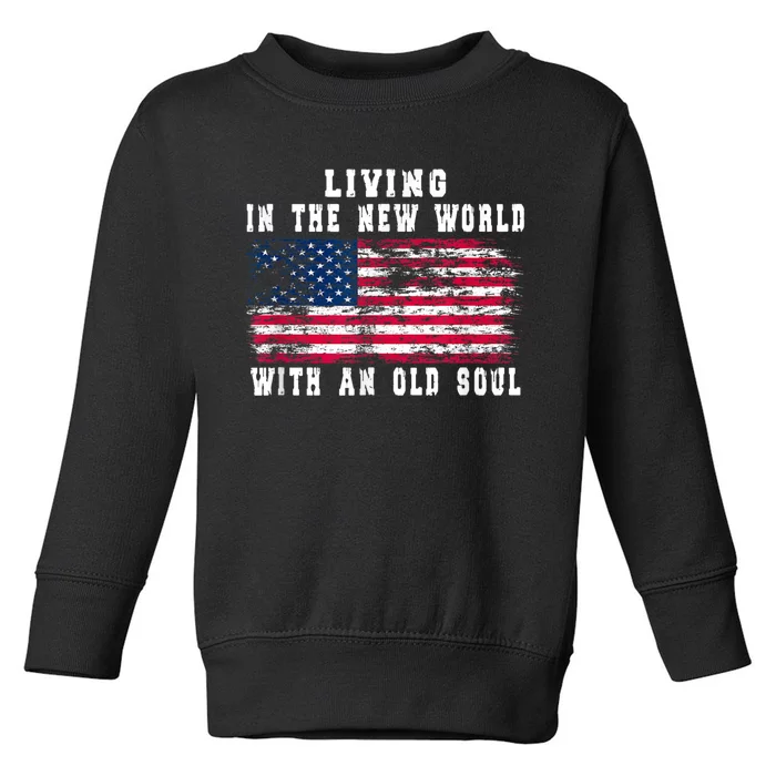 Living In The New World With An Old Soul America Flag Toddler Sweatshirt