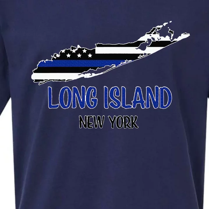 Long Island Thin Blue Line Flag Police Sueded Cloud Jersey T-Shirt