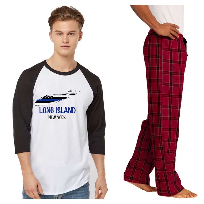 Long Island Thin Blue Line Flag Police Officers Raglan Sleeve Pajama Set